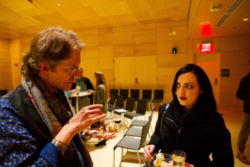 Adrian Ivakhiv & Jenny Butler catching up over snacks. (Photo credit: Rob Buchanan)