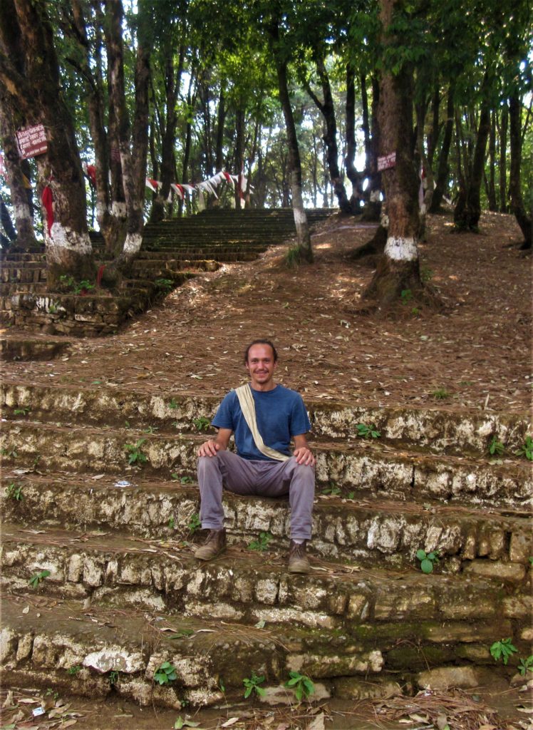 The author sitting on the steps of Mallikarjun Temple